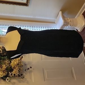 T. BLEU black lace sleeveless dress lined modified Vneck fitted waist Med New …